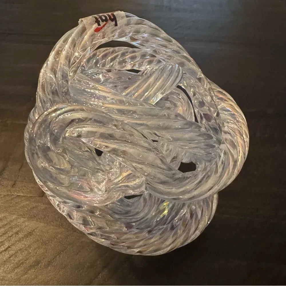 Hand Blown Art Glass Clear Twisted Orb Infinity Knot Decor by hqt